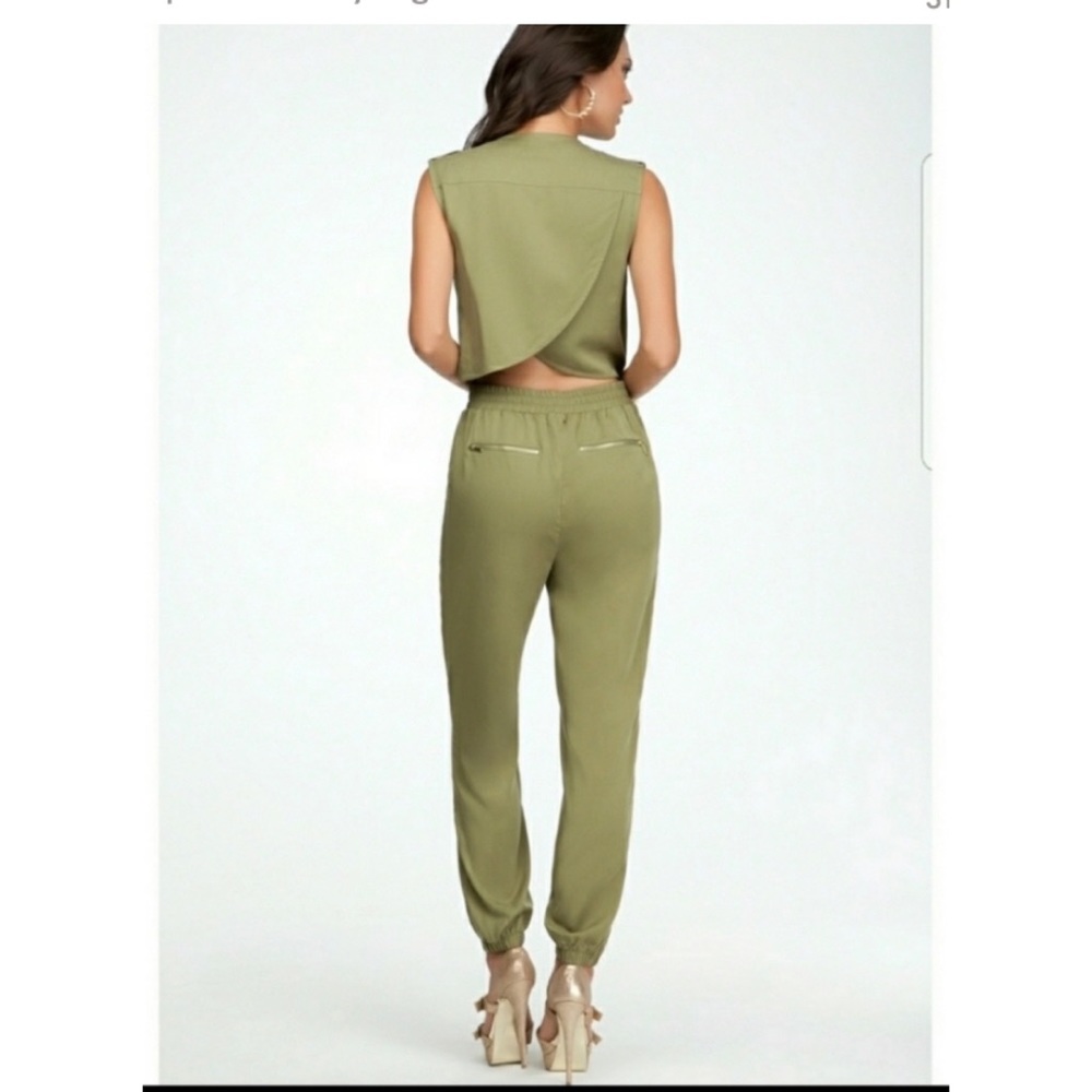 Bebe green back out jumpsuit